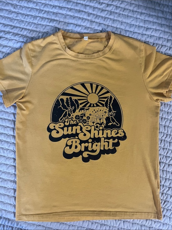 Tops - Vintage style Mustard Yellow Unisex Graphic Tee - The Sun Shines Bright